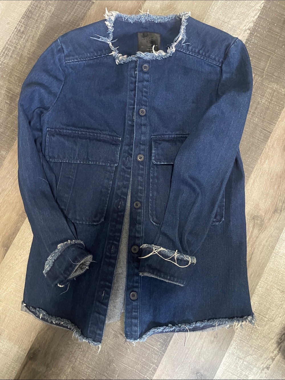 Zara Dark Indigo Button-Front Raw Denim Shacket/Jacket